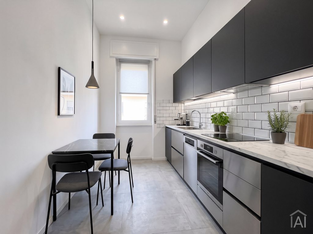 Dopo: simulazione di rinnovo della stessa cucina in stile moderno con ImmoAI.